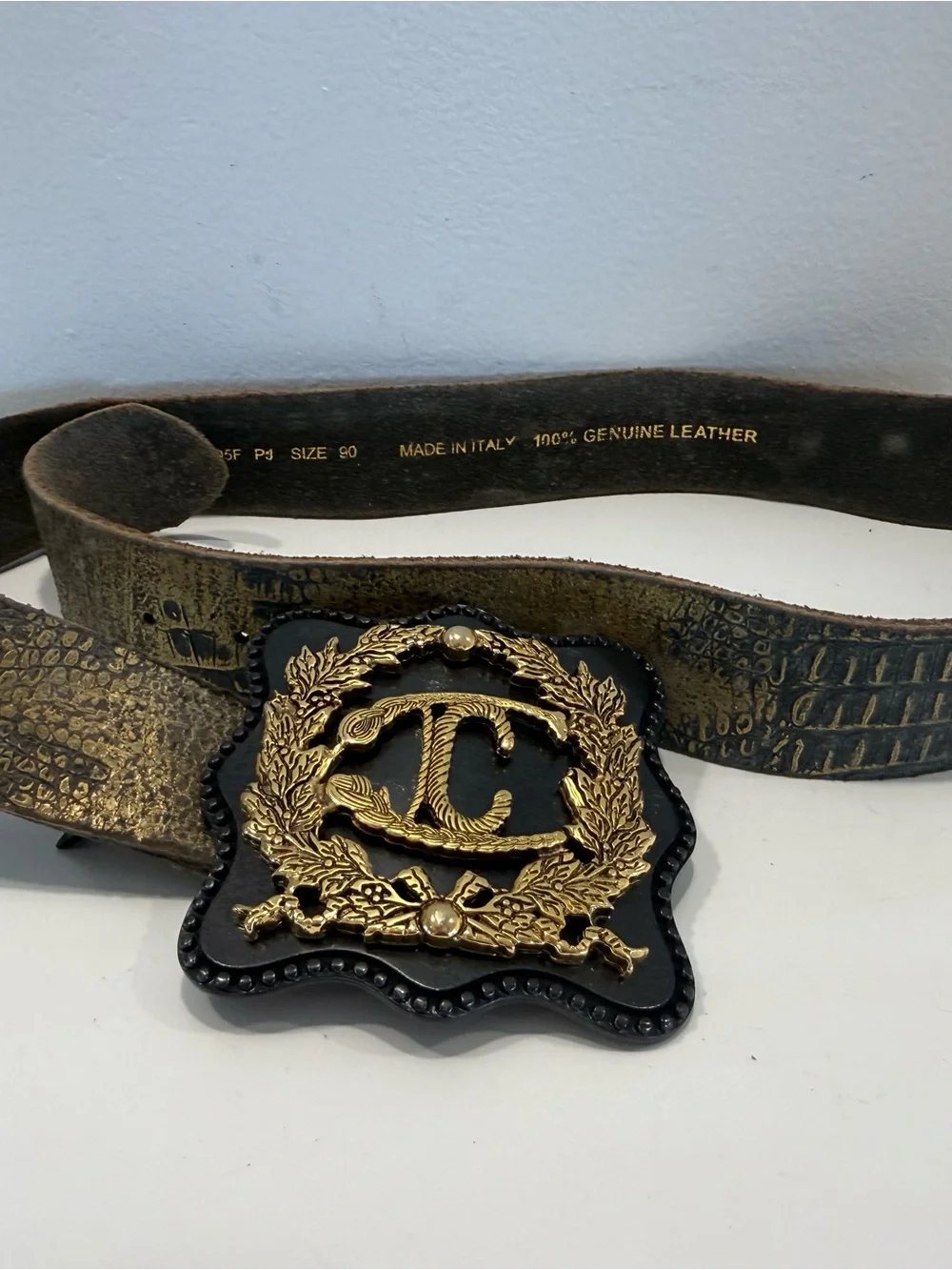 Just Cavalli Gold and Black Distressed Women's Belt